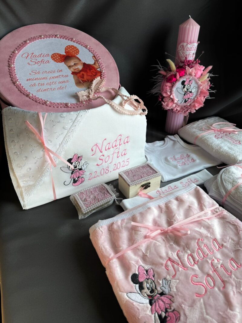 Set Trusou Botez Personalizat Minnie cu Foto