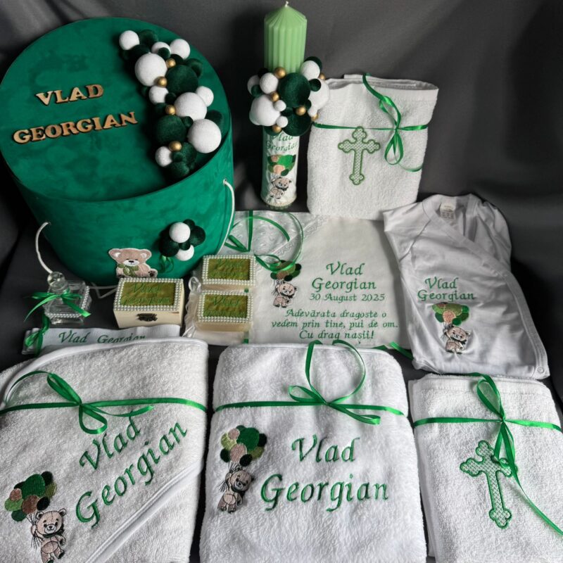 Set Trusou Botez Personalizat Ursulet Lime