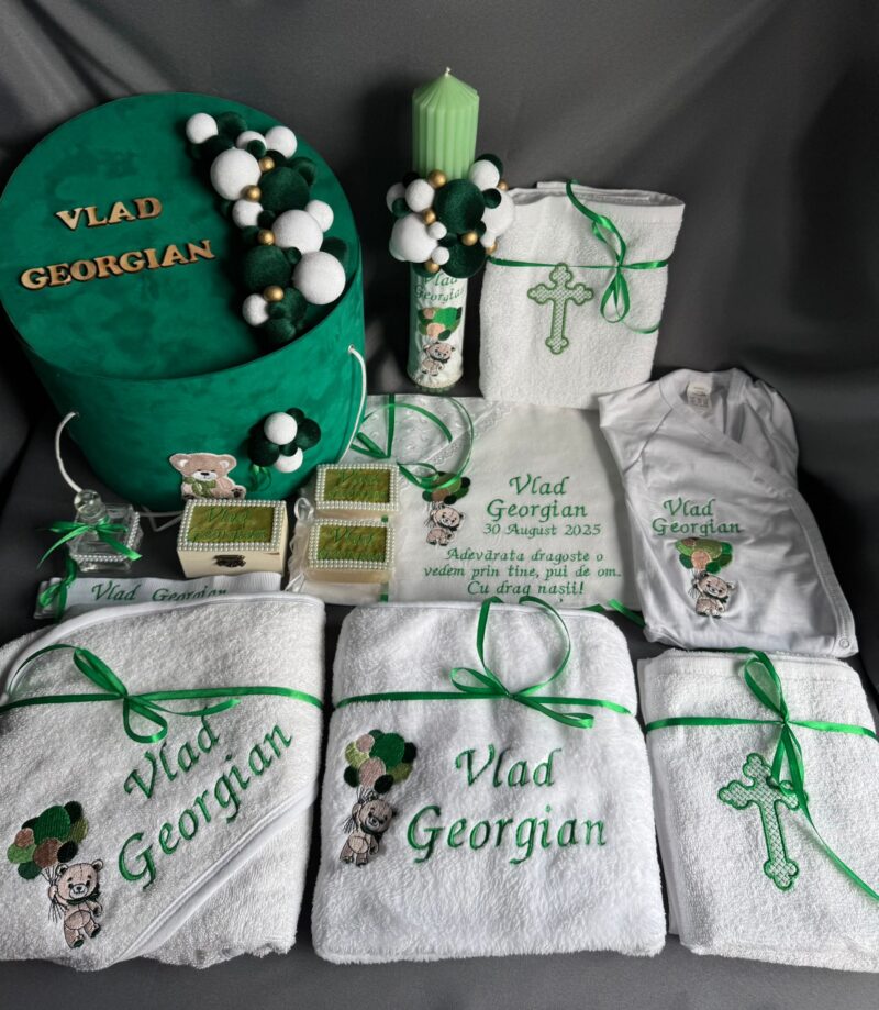 Set Trusou Botez Personalizat Ursulet Lime