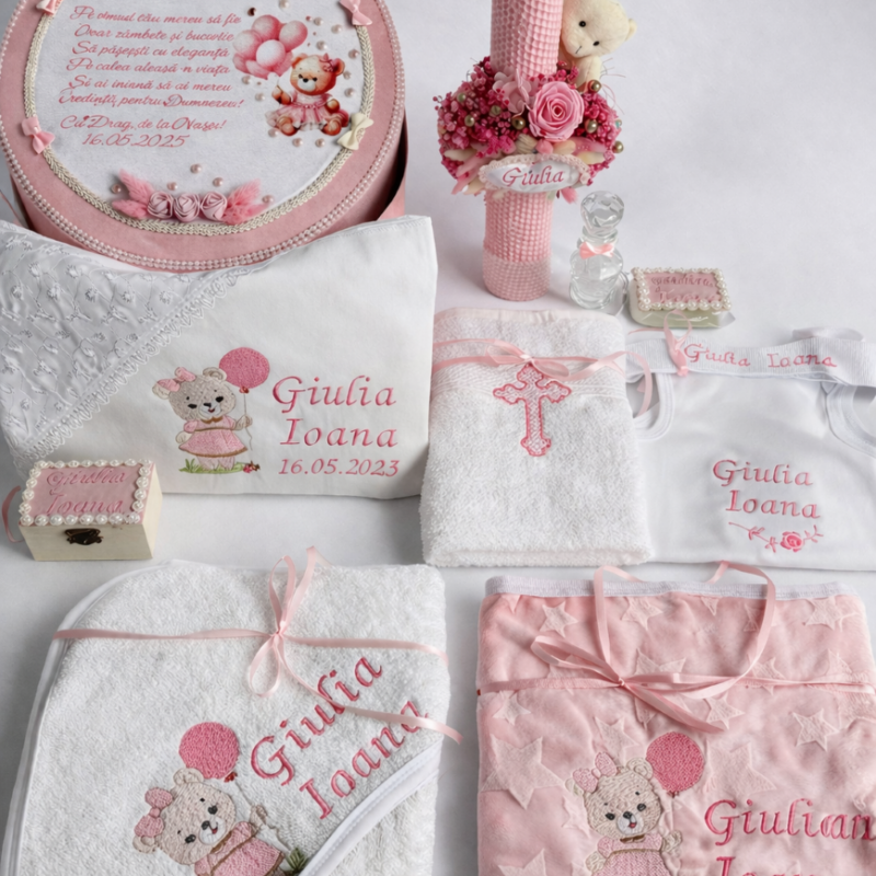 Set Trusou Botez Personalizat Ursulină Roz