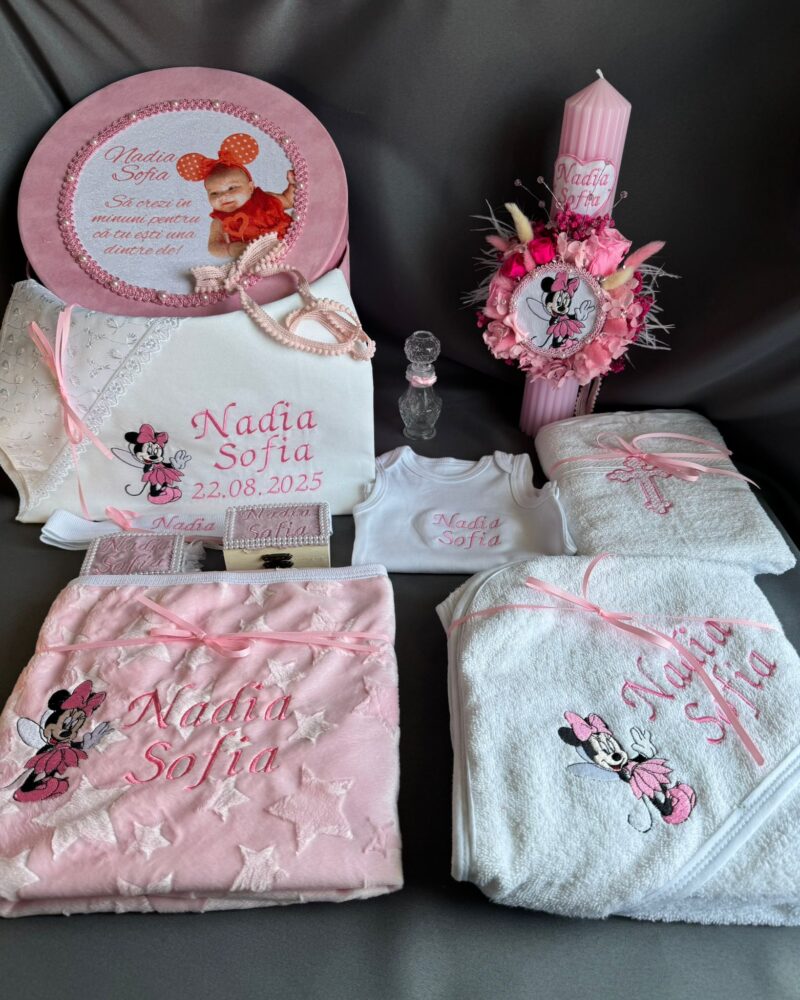 Set Trusou Botez Personalizat Minnie cu Foto