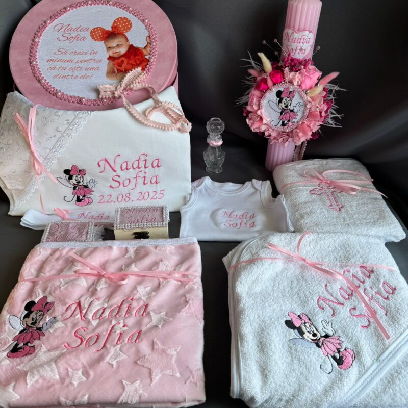 Set Trusou Botez Personalizat Minnie cu Foto