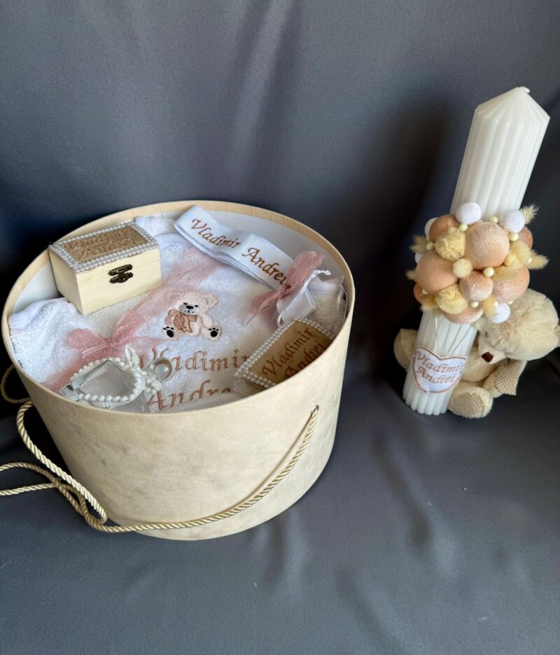 Set trusou ursulet crem cu lumanare