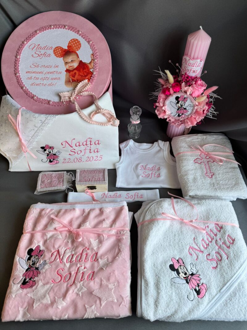 Set Trusou Botez Personalizat Minnie cu Foto