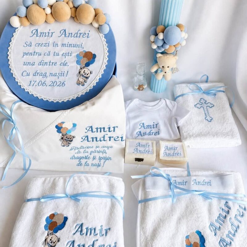 Set Trusou Botez Personalizat Ursulet Bleo