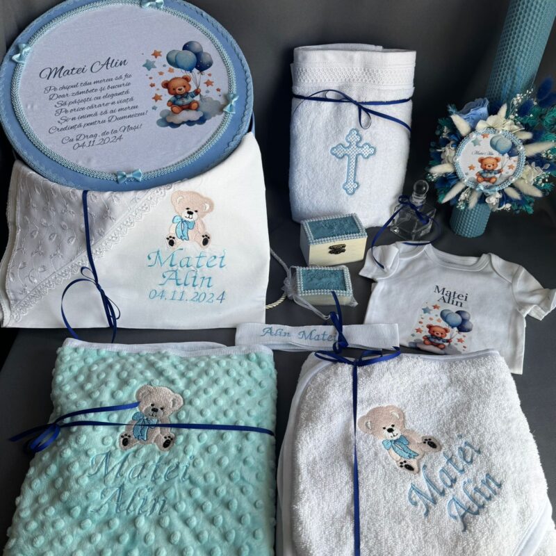Set Trusou Botez Personalizat Ursuleț Albastru