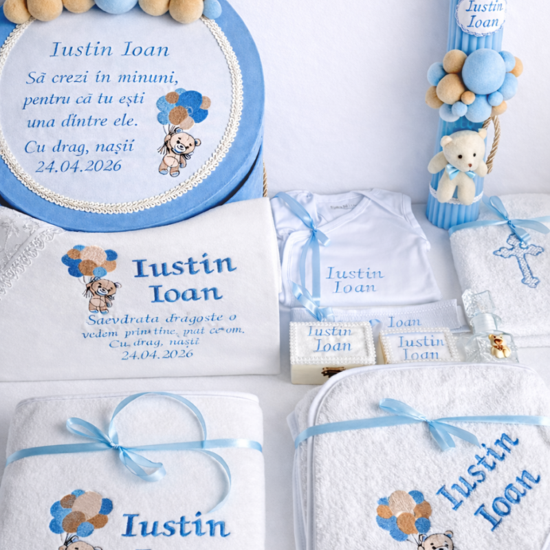 Set Trusou Botez Personalizat Ursulet Bleo