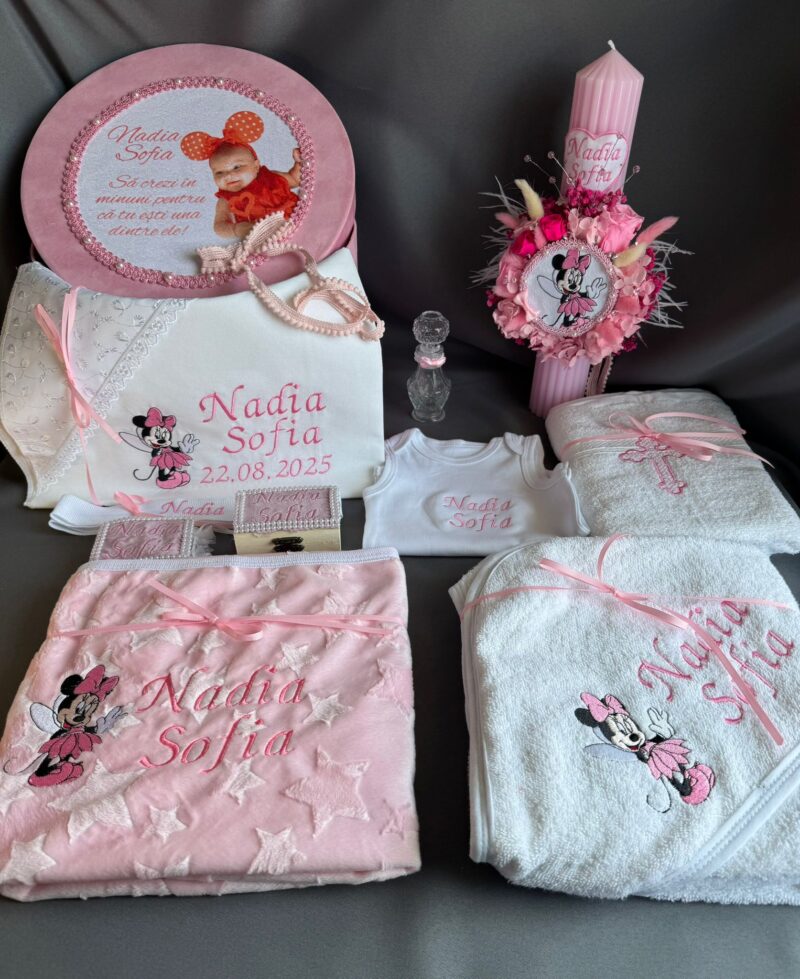 Set Trusou Botez Personalizat Minnie cu Foto