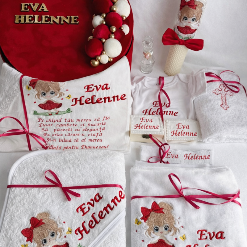 Set Trusou Botez Personalizat Fetita Rosu