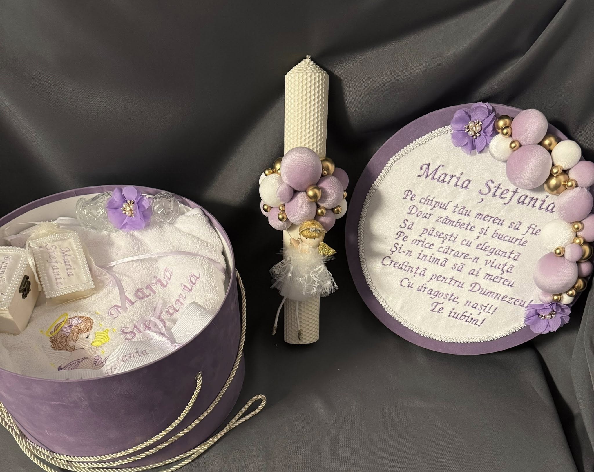Set Trusou Botez Personalizat Ingeraș Lila