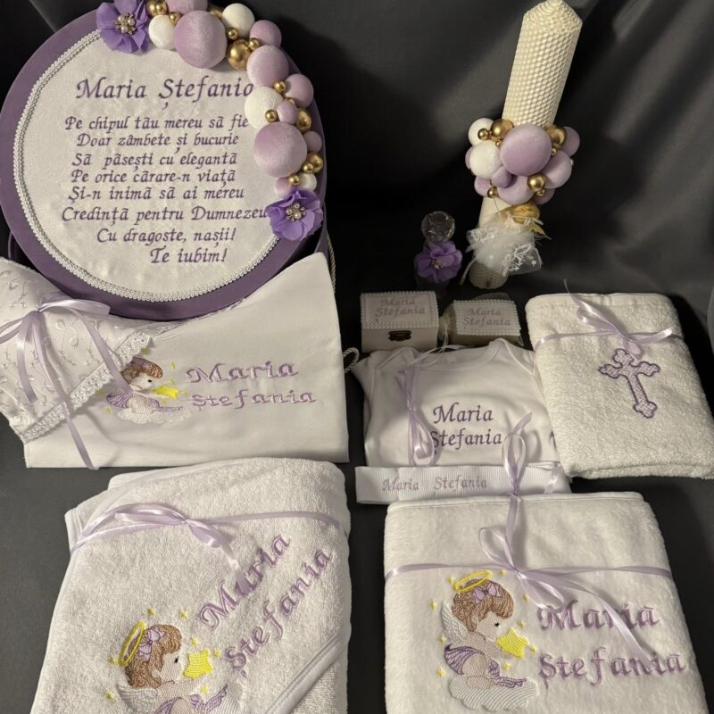 Set Trusou Botez Personalizat Ingeraș Lila