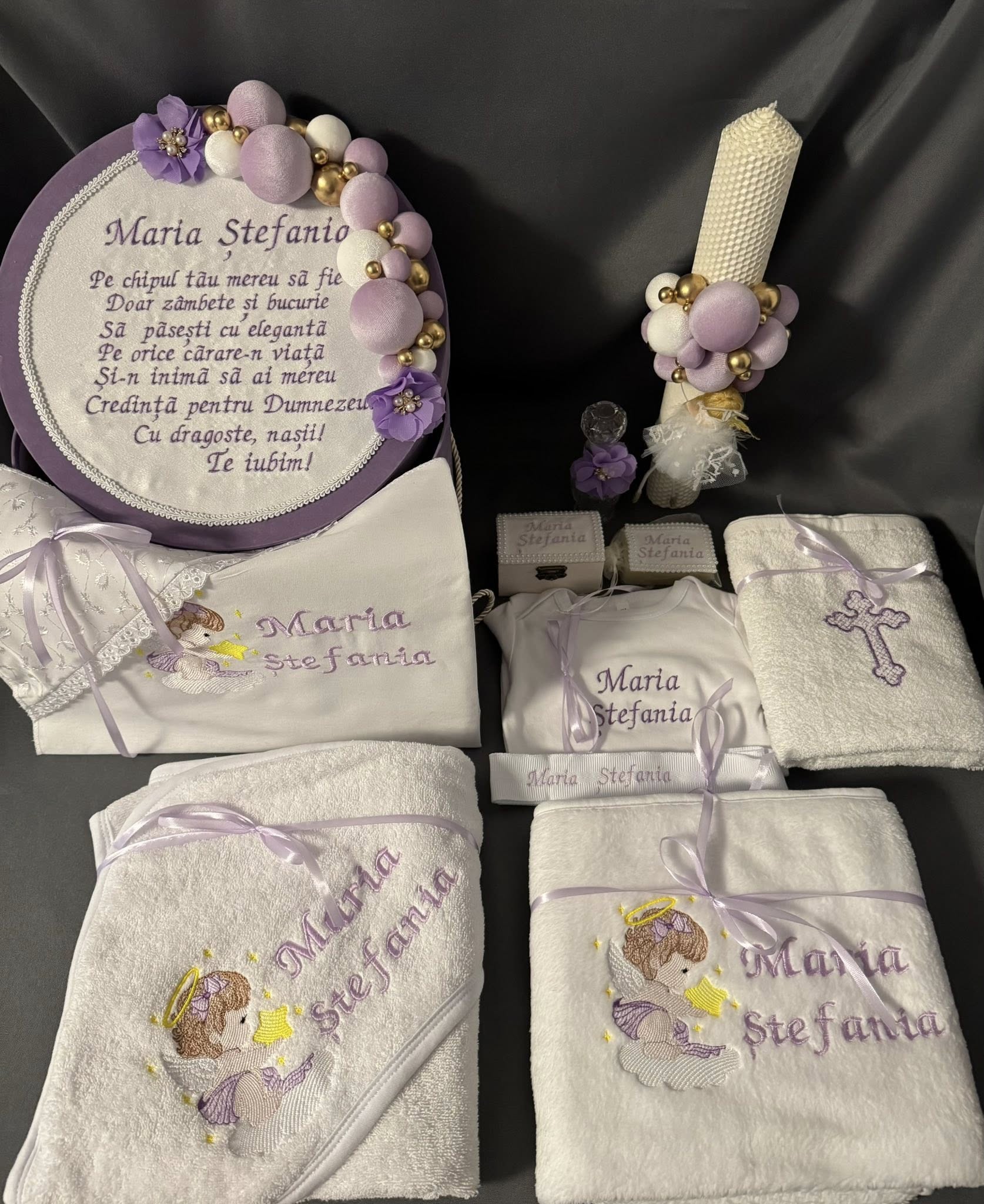 Set Trusou Botez Personalizat Ingeraș Lila