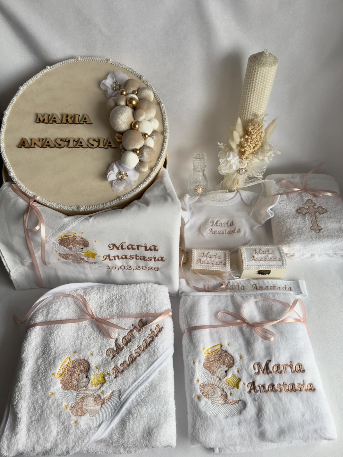 Set Trusou Botez Personalizat Inger Bej