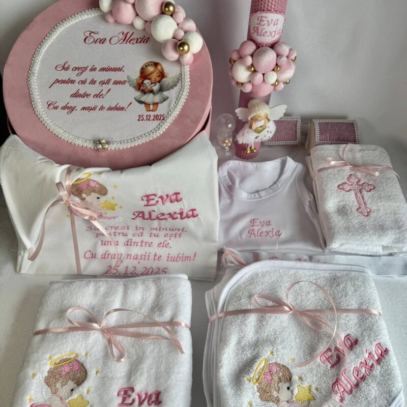 Set Trusou Botez Personalizat Inger Roz