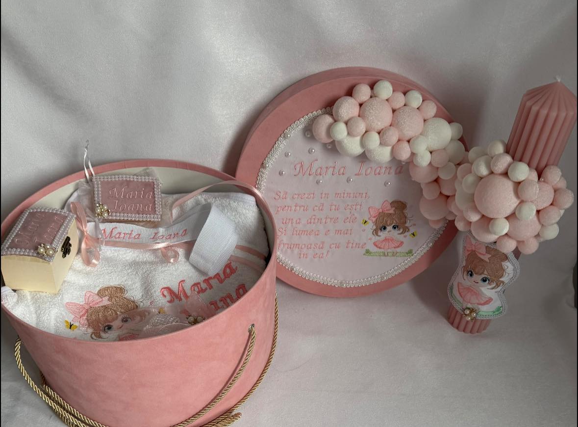 Set Trusou Botez Personalizat Fetiță Roz