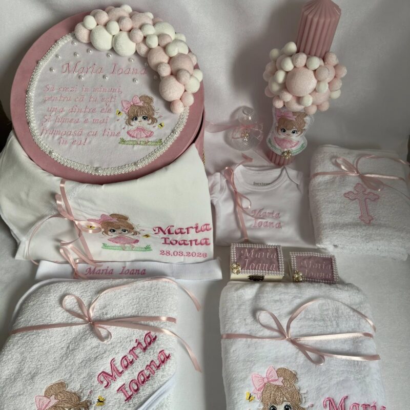 Set Trusou Botez Personalizat Fetiță Roz