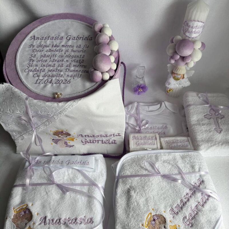 Set Trusou Botez Personalizat Ingeraș Lila