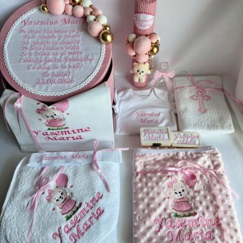 Set Trusou Botez Personalizat Ursulină Roz Pal
