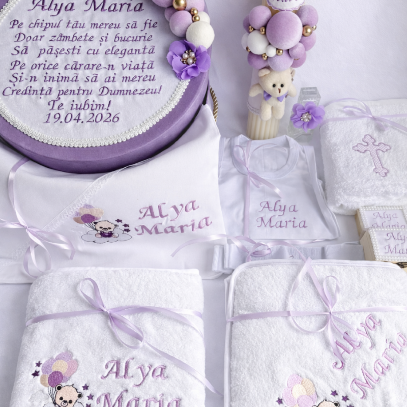 Set Trusou Botez Personalizat Ursulină Lila