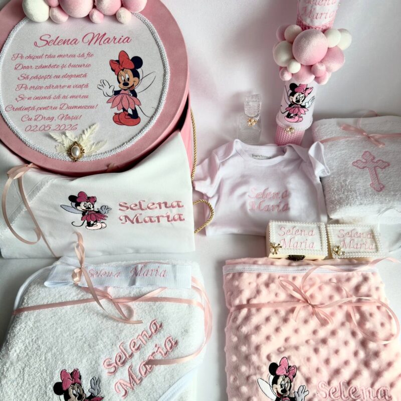Set Trusou Botez Personalizat Minnie Roz