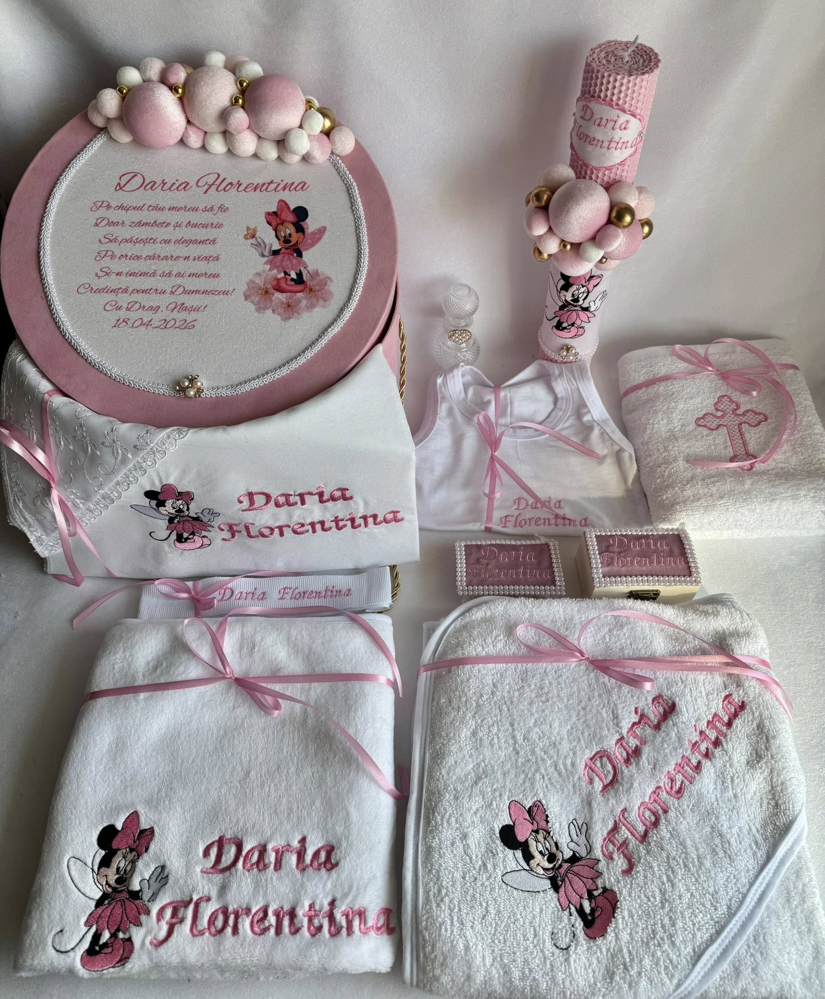 Set Trusou Botez Personalizat Minnie Roz