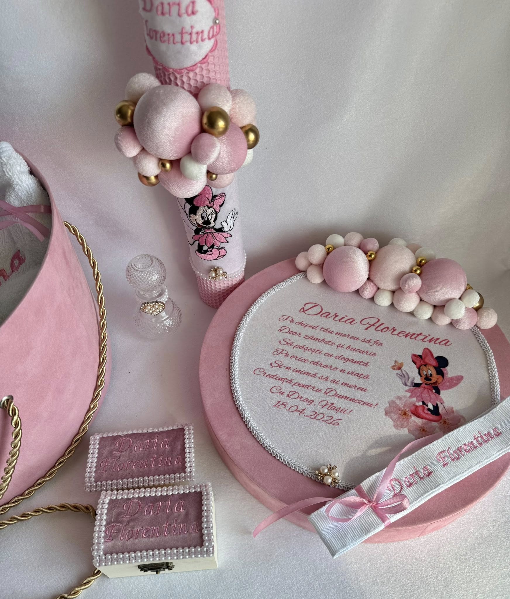 Set Trusou Botez Personalizat Minnie Roz
