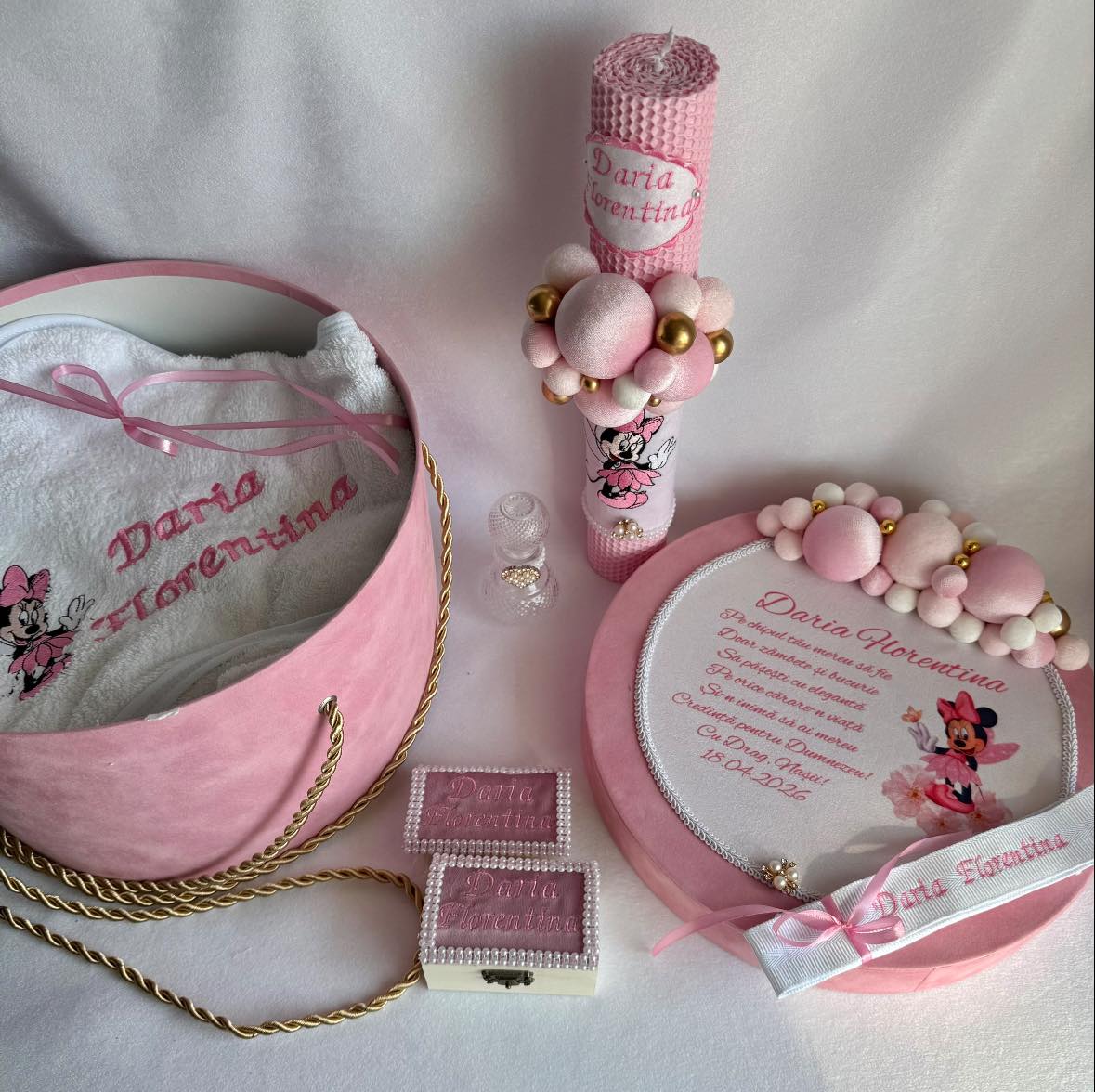 Set Trusou Botez Personalizat Minnie Roz