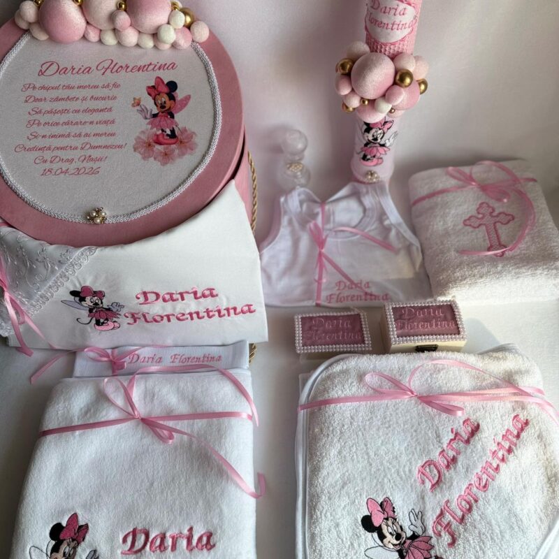 Set Trusou Botez Personalizat Minnie Roz