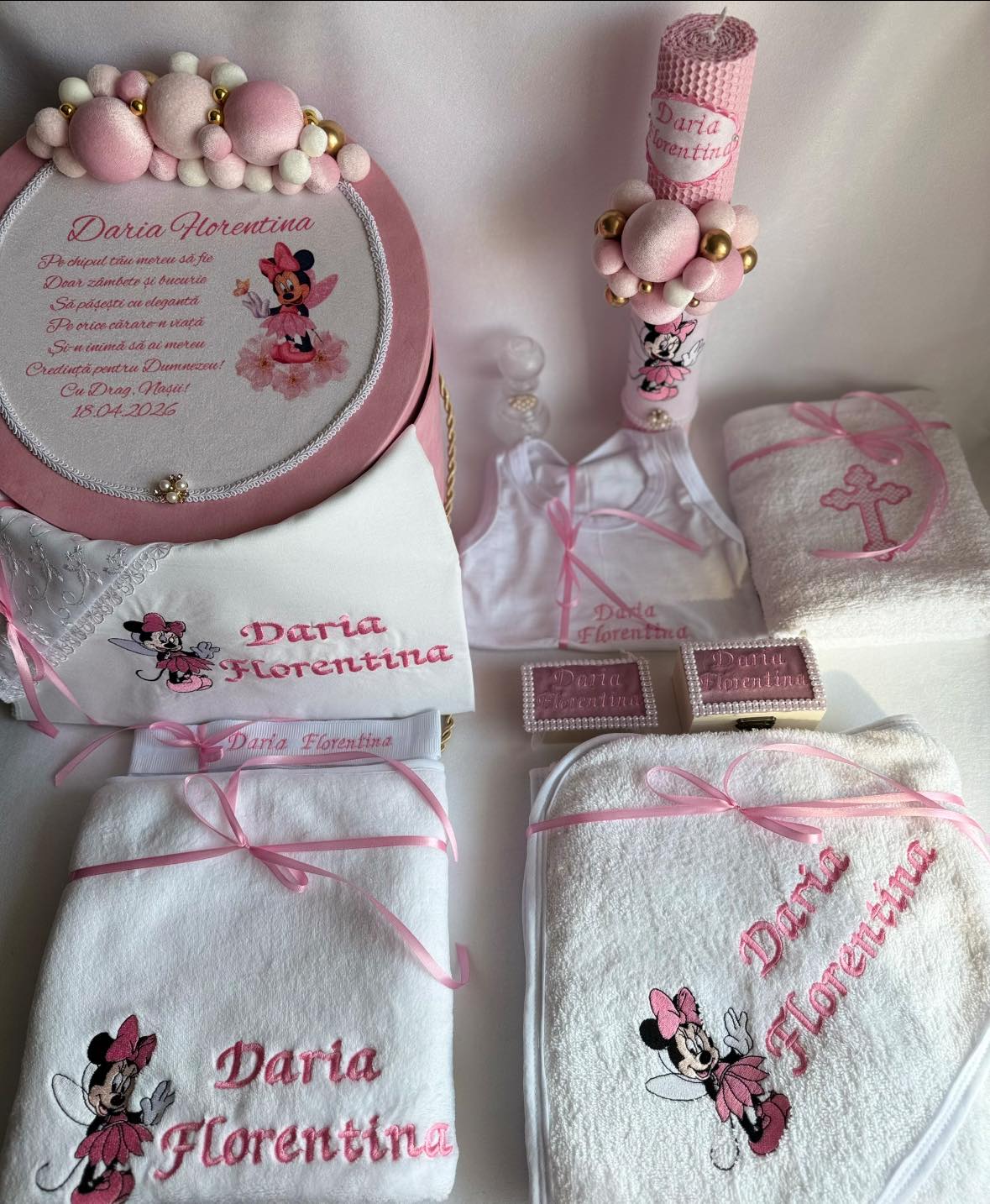 Set Trusou Botez Personalizat Minnie Roz