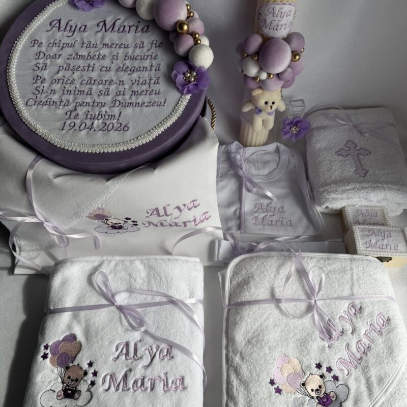 Set Trusou Botez Personalizat Ursulină Lila