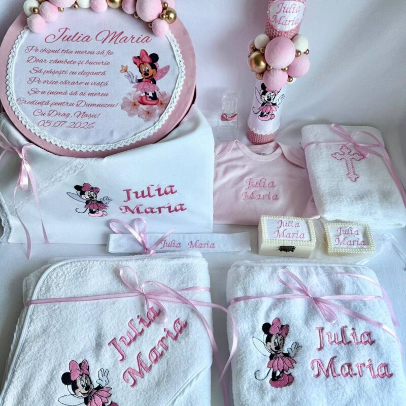 Set Trusou Botez Personalizat Minnie Roz