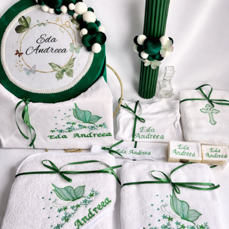 Set Trusou Botez Personalizat Fluture Verde