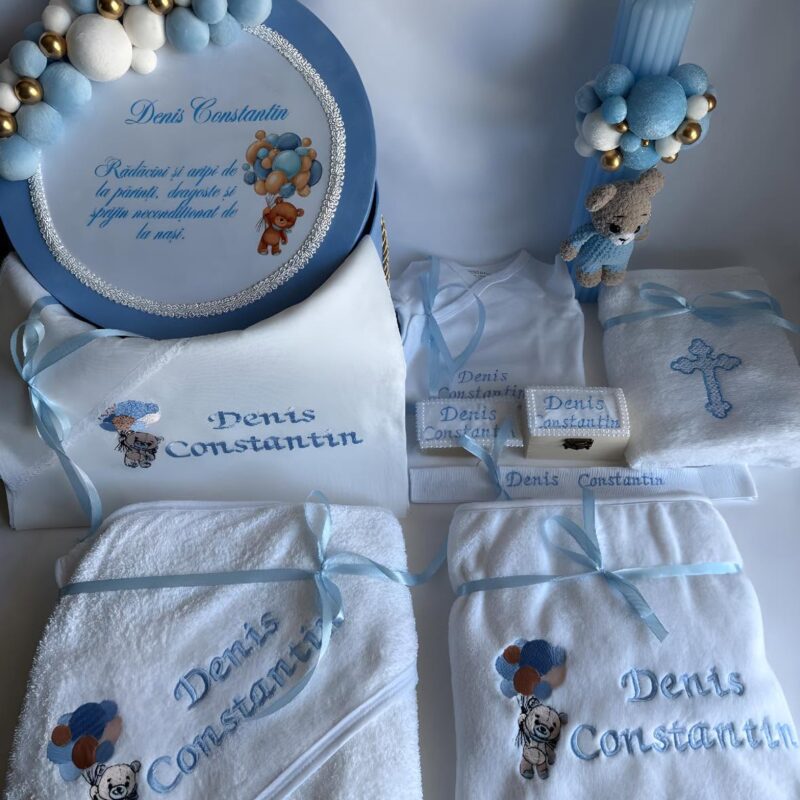 Set Trusou Botez Personalizat Ursulet Crosetat Bleo