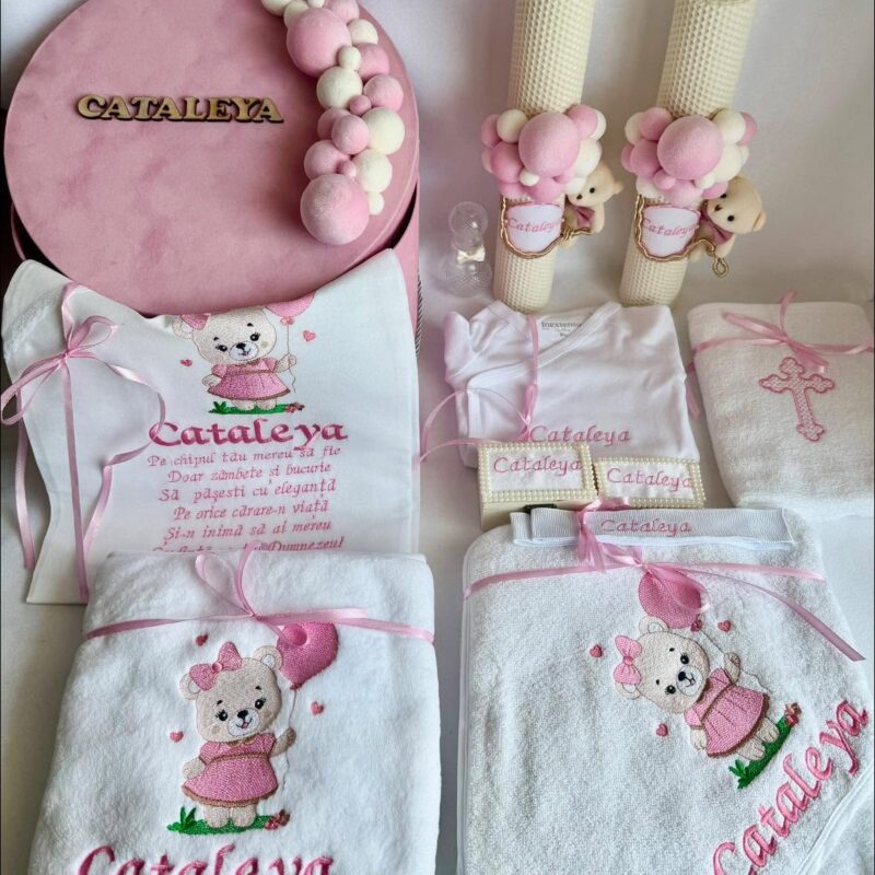 Set Trusou Botez Personalizat Ursulină Roz