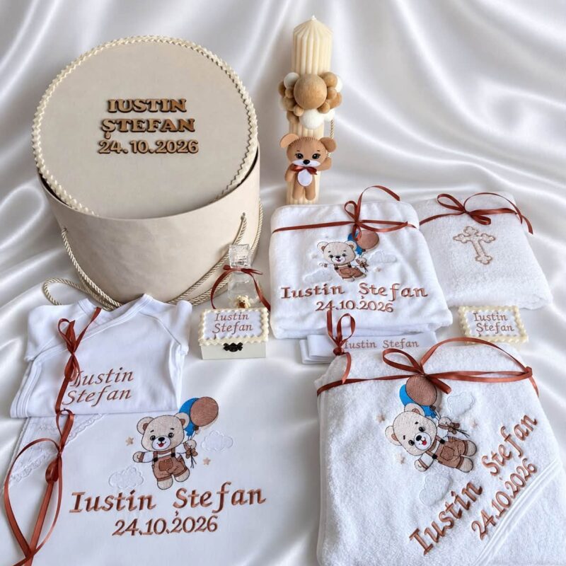 Set Trusou Botez Personalizat Ursulet Crem